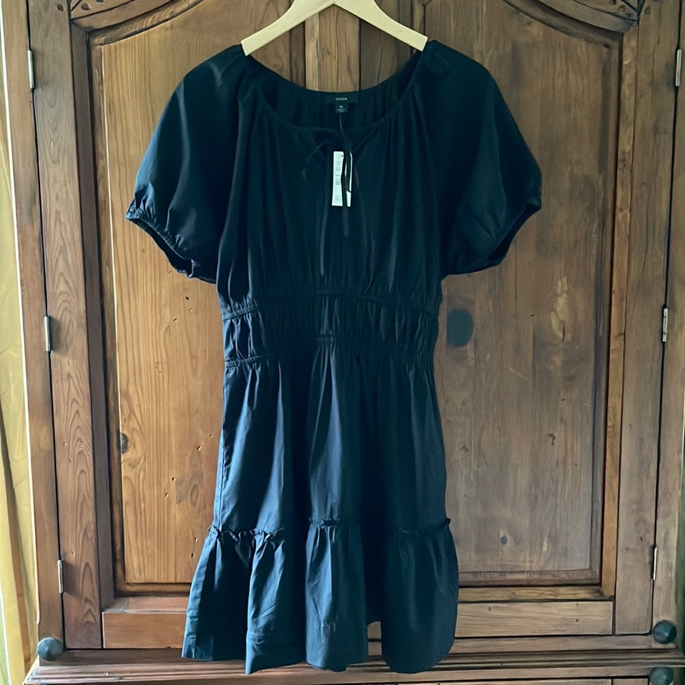 NWT JCREW BLACK CINCHED WAIST PUFF SLEEVE MINI DRESS. VARIOUS SIZES M,L.